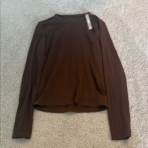 SKIMS Long Sleeve Crewneck Top in Chocolate Brown